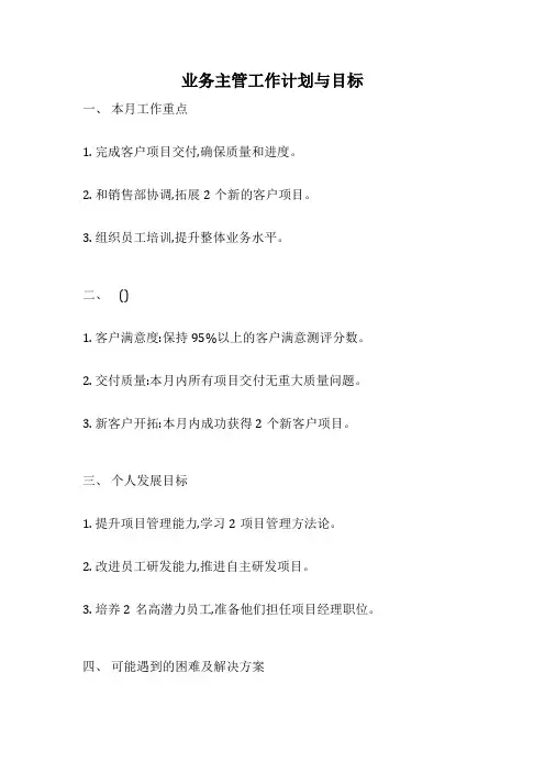 业务主管工作计划与目标