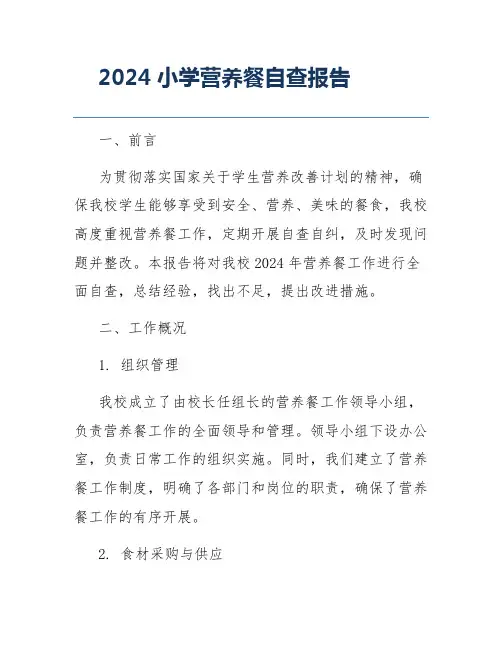 2024小学营养餐自查报告