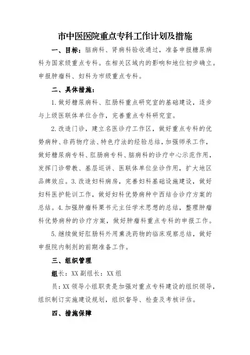 市中医医院重点专科工作计划及措施(1)