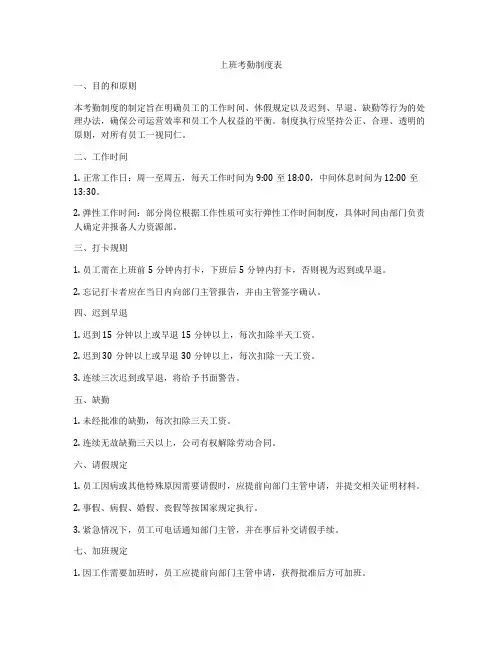 上班考勤制度表