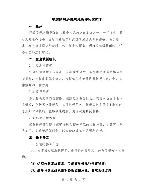 隧道围岩坍塌应急救援预案范本