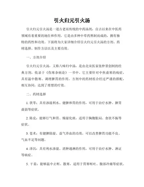 引火归元引火汤