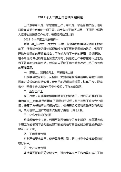 2019个人年度工作总结5篇精选