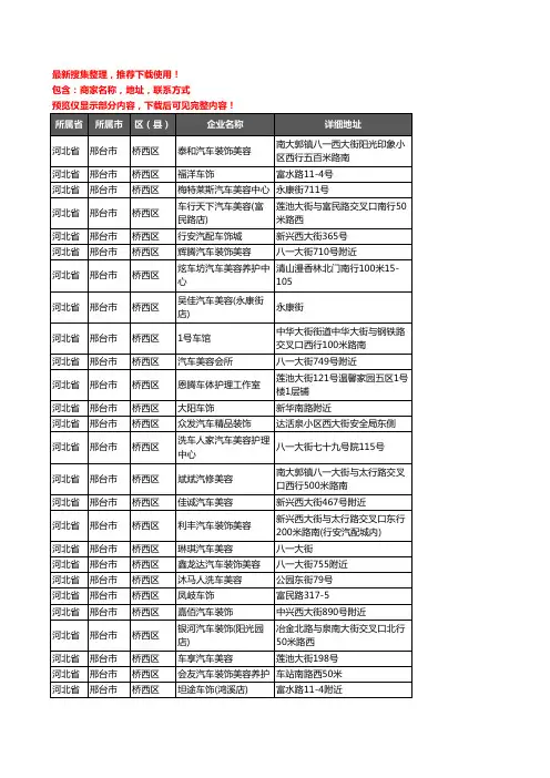 新版河北省邢台市桥西区汽车装具企业公司商家户名录单联系方式地址大全45家