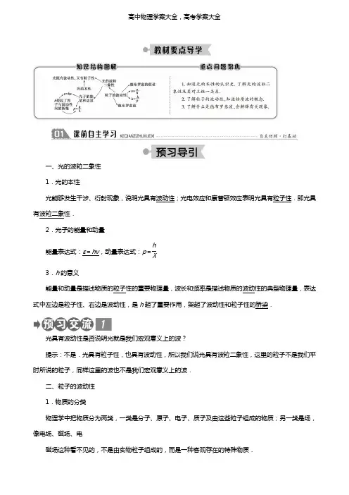 新人教版学案：高中第十七章波粒二象性3粒子的波动性学案选修3-5(物理)