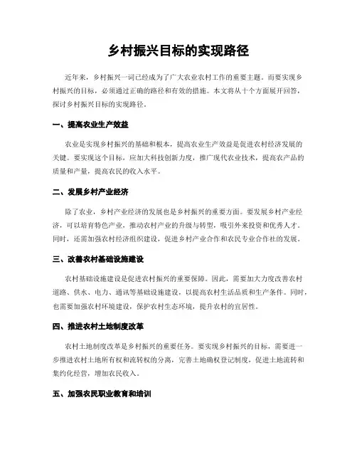 乡村振兴目标的实现路径