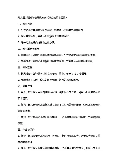幼儿园大班科学公开课教案《神奇的吸水现象》