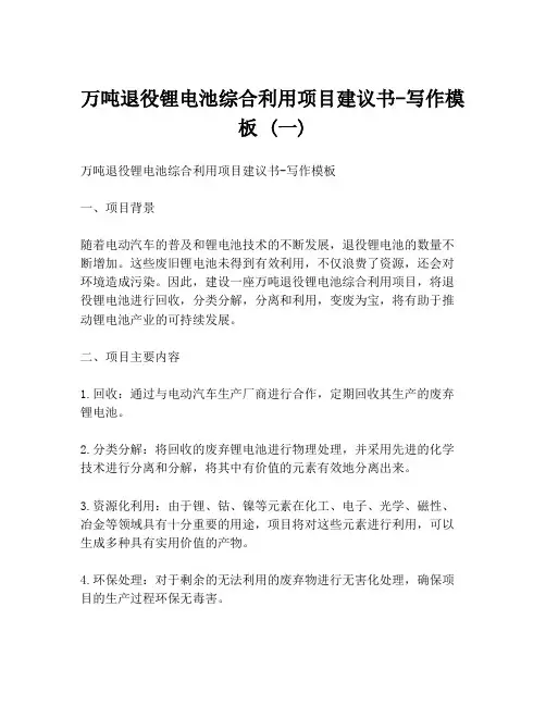 万吨退役锂电池综合利用项目建议书-写作模板 (一)