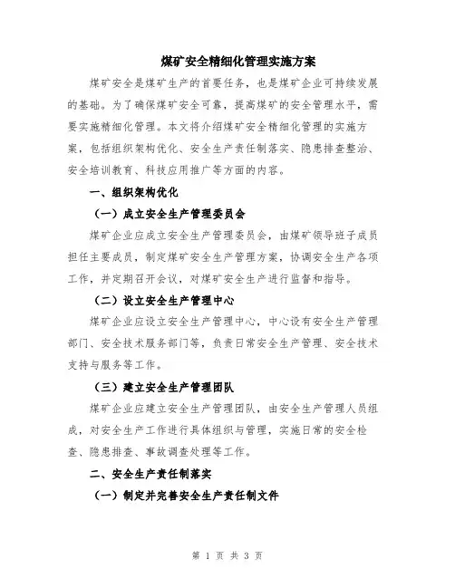 煤矿安全精细化管理实施方案
