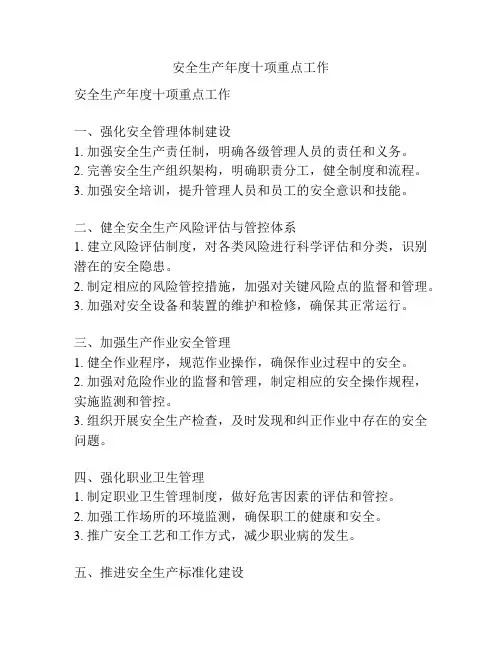 安全生产年度十项重点工作