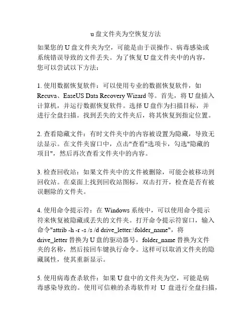 u盘文件夹为空恢复方法