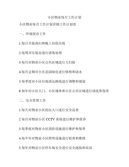 小区物业每月工作计划