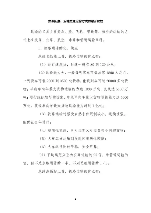 知识拓展：五种交通运输方式的综合比较