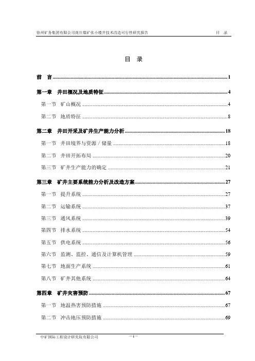 徐州矿务集团有限公司庞庄煤矿张小楼井技术改造可行性研究报告