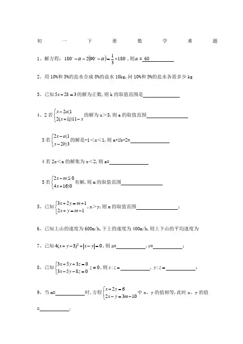 七年级下册数学难题