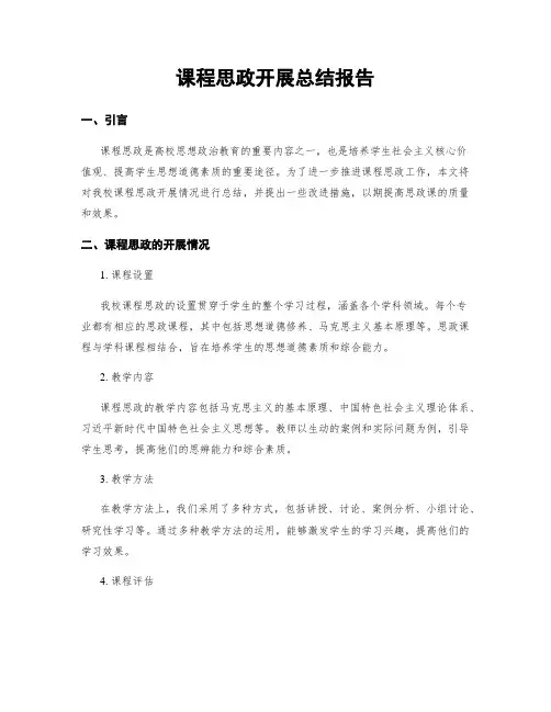 课程思政开展总结报告
