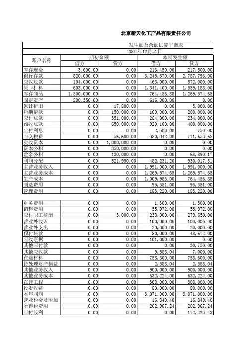 发生额及余额试算平衡表