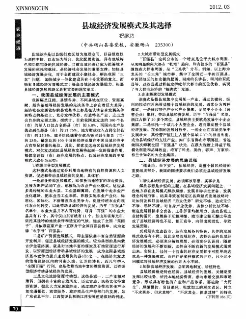 县域经济发展模式及其选择