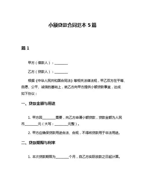 小额贷款合同范本5篇