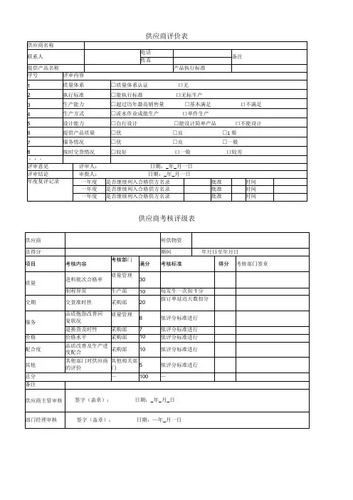 供应商退出制度评价表格