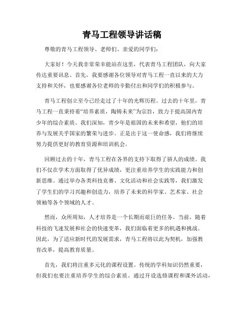青马工程领导讲话稿