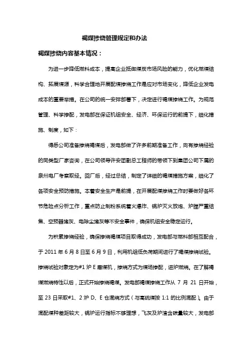 褐煤掺烧工作