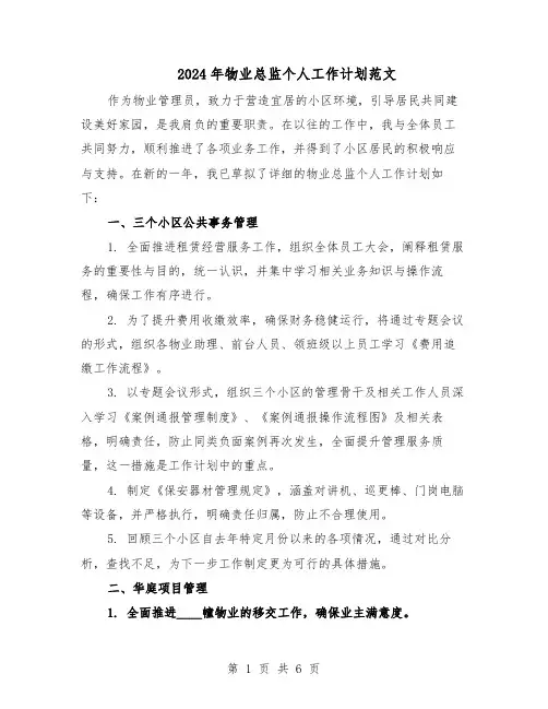 2024年物业总监个人工作计划范文（二篇）
