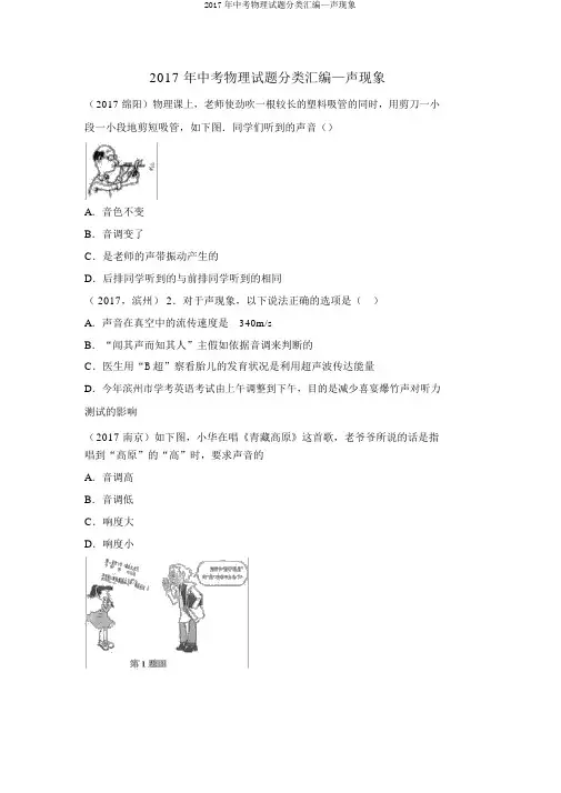 2017年中考物理试题分类汇编—声现象