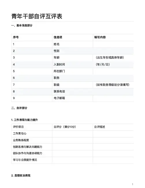 青年干部自评互评表