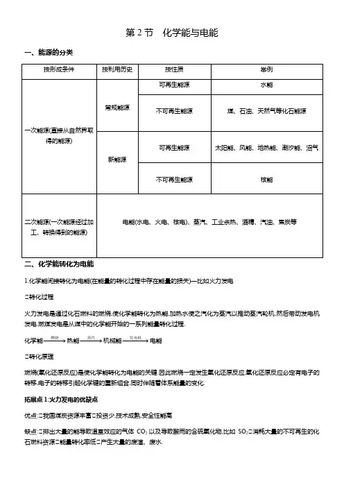 高一化学人教版必修二第二章第2节《化学能与电能》知识点总结