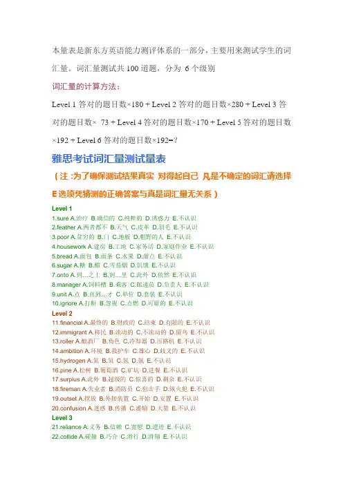 雅思考试词汇量测试量表