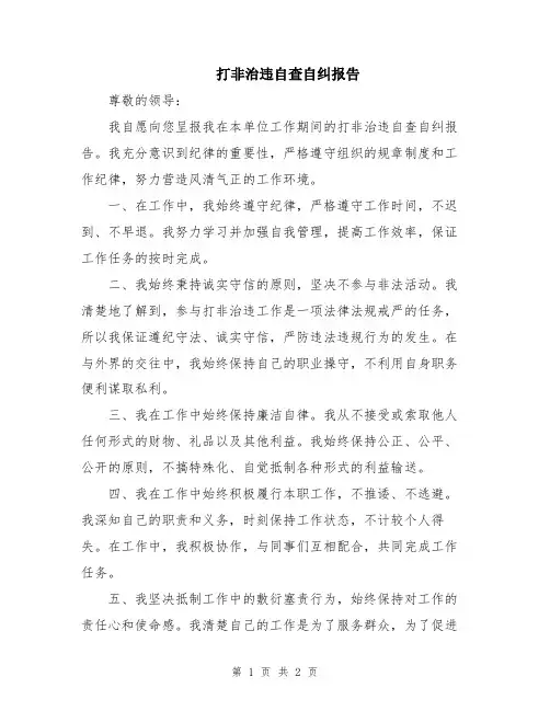 打非治违自查自纠报告
