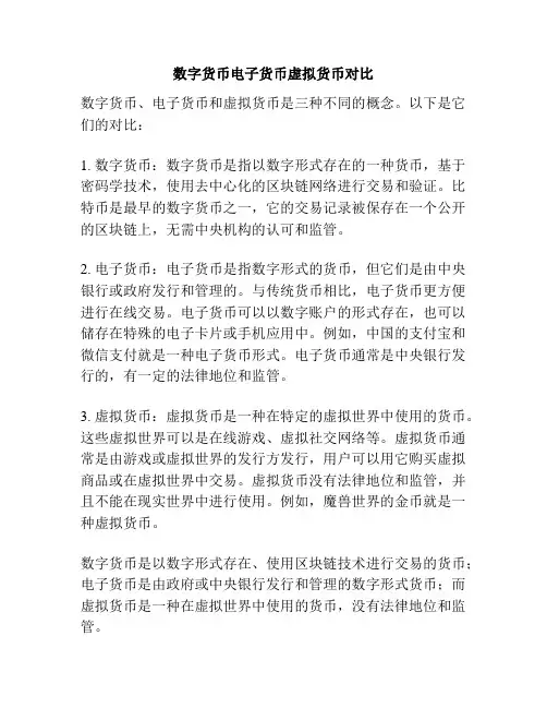 数字货币电子货币虚拟货币对比