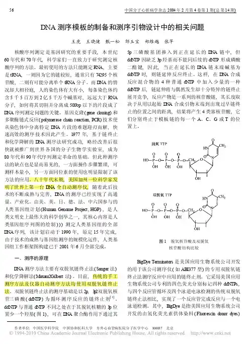 DNA测序模板的制备和测序引物设计中的相关问题