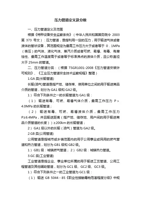 压力管道定义及分级