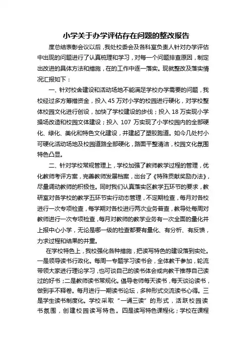 小学关于办学评估存在问题的整改报告