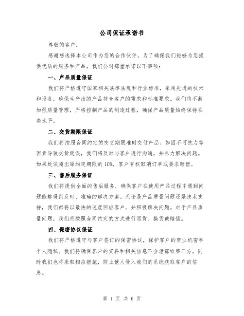 公司保证承诺书（三篇）
