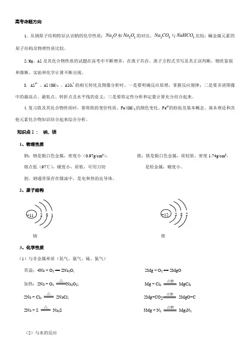 高考一轮复习钠、镁、铝、铁、铜知识点总结