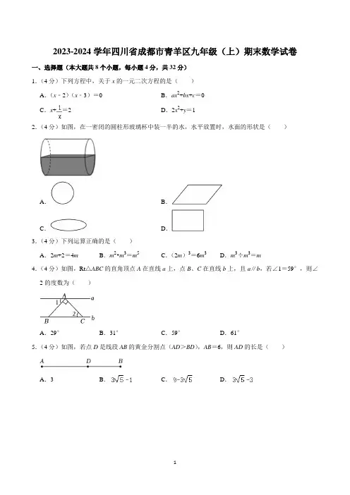 2023-2024学年四川省成都市青羊区九年级(上)期末数学试卷