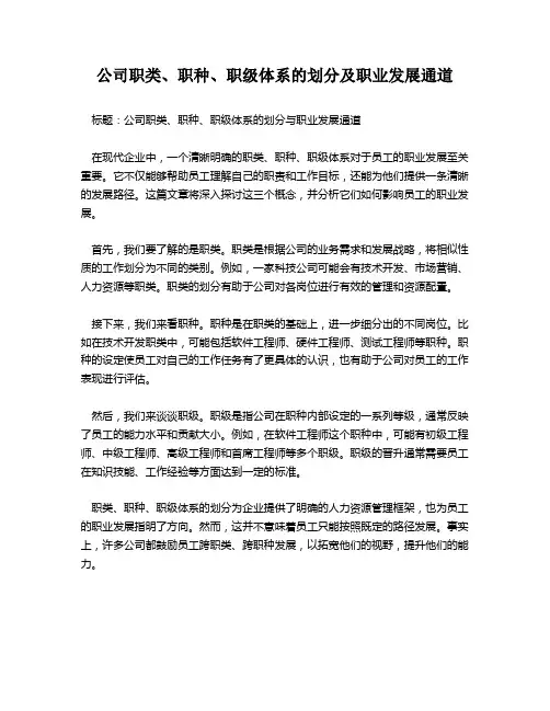 公司职类、职种、职级体系的划分及职业发展通道
