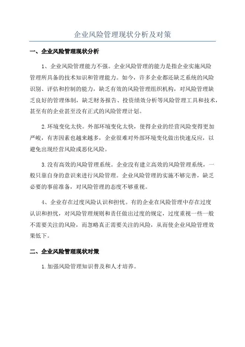 企业风险管理现状分析及对策