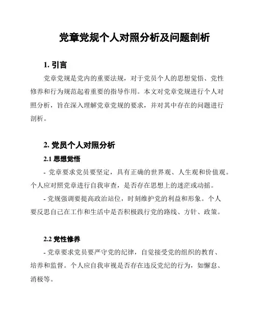 党章党规个人对照分析及问题剖析