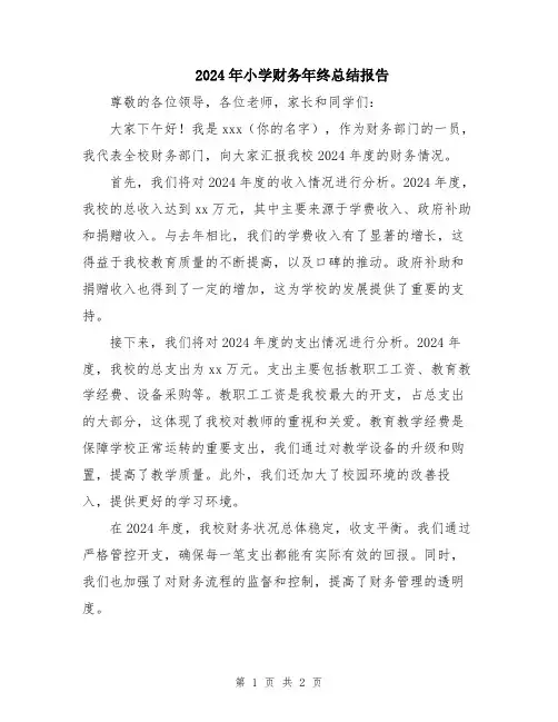 2024年小学财务年终总结报告