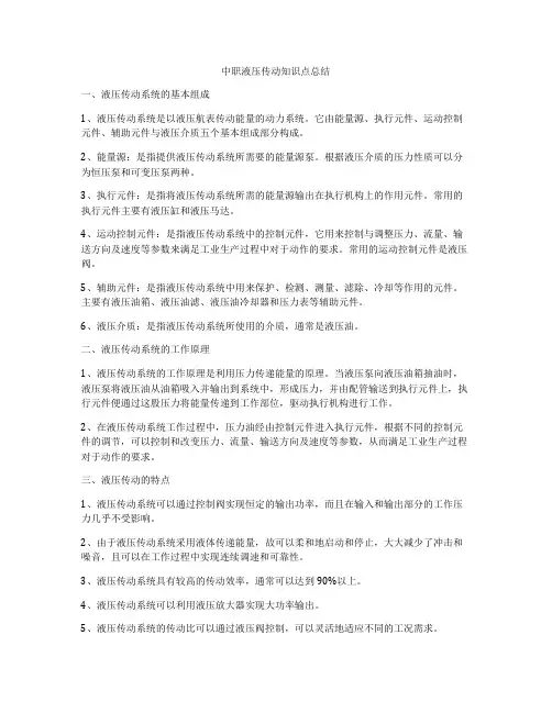 中职液压传动知识点总结