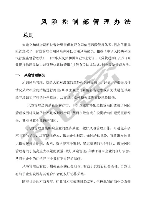 融资性担保公司风险管理办法