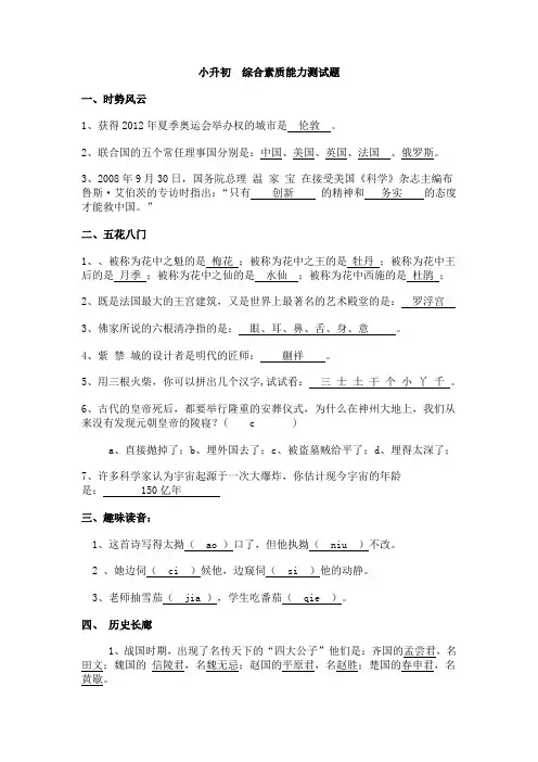 小升初 综合素质能力测试题(附答案)