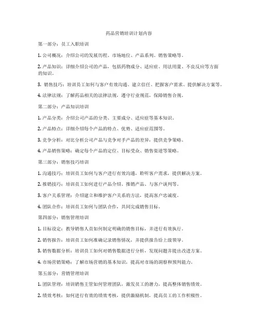 药品营销培训计划内容