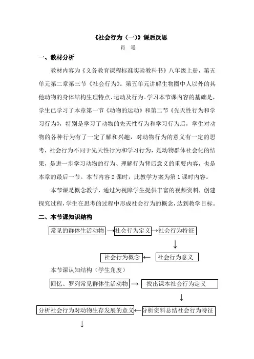 社会行为(一)教学反思