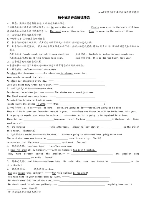 (word完整版)中考被动语态精讲精练