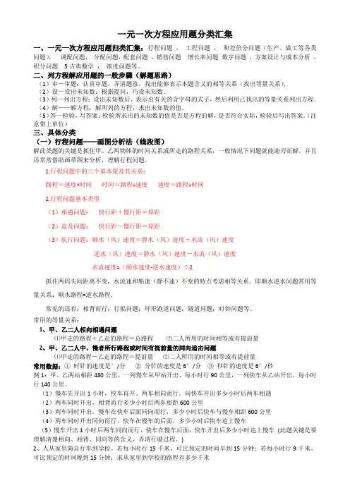 一元一次方程应用题分类汇集